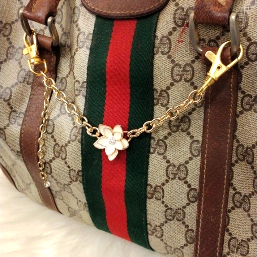 Luxury Purse Chain Camelia Plumeria Flower w Simulated Diamond Gold tone